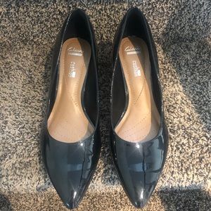 Clark’s black patent leather kitten heels